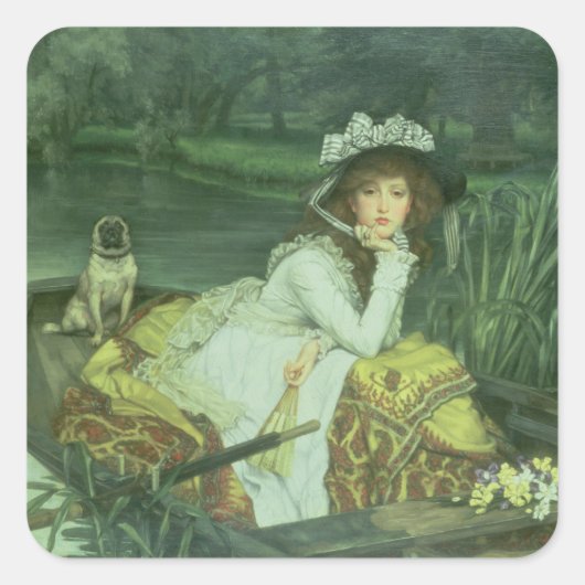 James Tissot | Junge Frau in einem Boot oder Refle Quadratischer Aufkleber (Vorderseite)