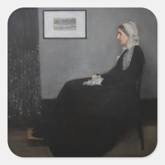 James Whistler - Portrait der Mutter des Künstlers Quadratischer Aufkleber (Vorderseite)