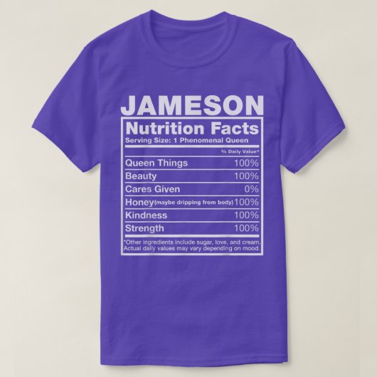 Jameson Nutrition FactsJameson Name Birthday T-Shirt (Design vorne)