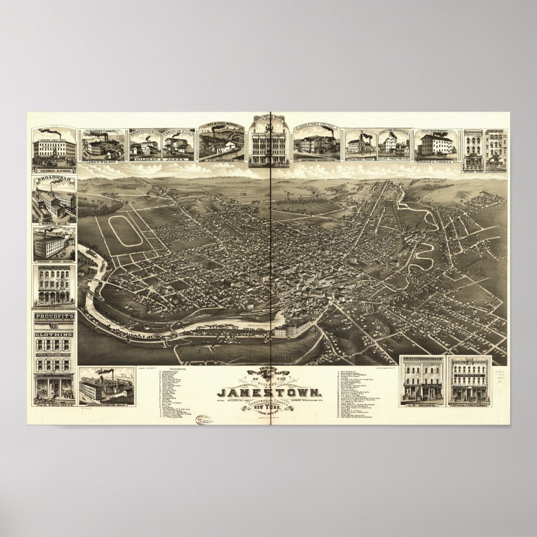 Jamestown New York 1882 antike panoramische Karte Poster Zazzle.de