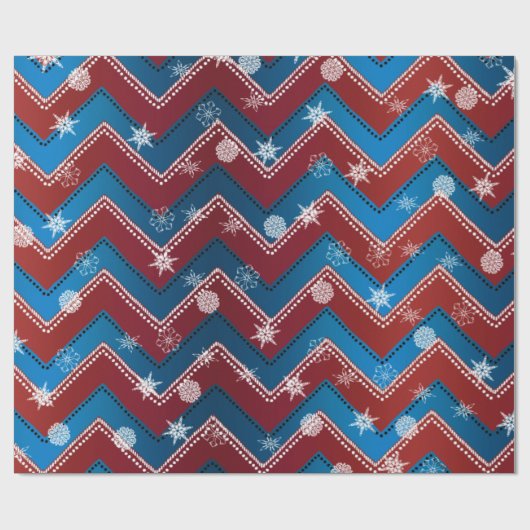 Jamestown Xmas-Red+Blue ZigZag+White Snowflakes v2 Geschenkpapier (Flach)