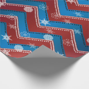 Jamestown Xmas-Red+Blue ZigZag+White Snowflakes v2 Geschenkpapier