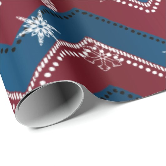 Jamestown Xmas-Red+Blue ZigZag+White Snowflakes v2 Geschenkpapier (Rolleneckpunkt)