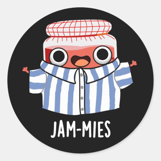 Jammies Funny Pajama Jam Pun Dark BG Runder Aufkleber (Vorderseite)
