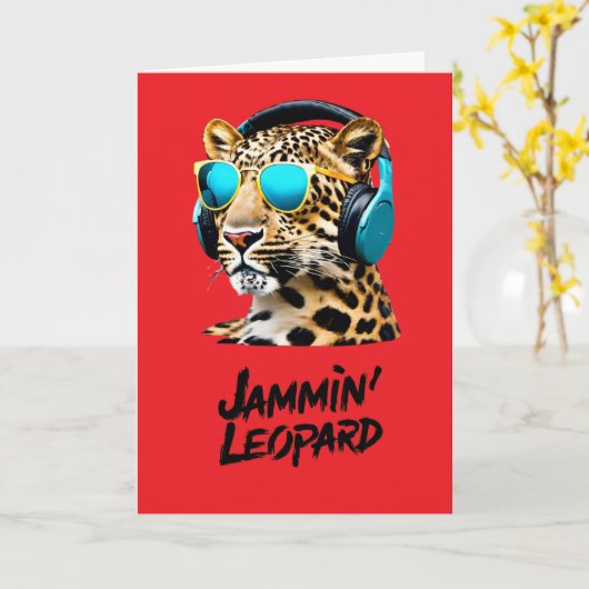 Jammin' Leopard Karte (Gelbe Blume)
