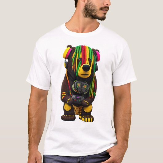 Jamming Jungle A Rasta Bären mit Kopfhörern T-Shirt (Vorderseite)