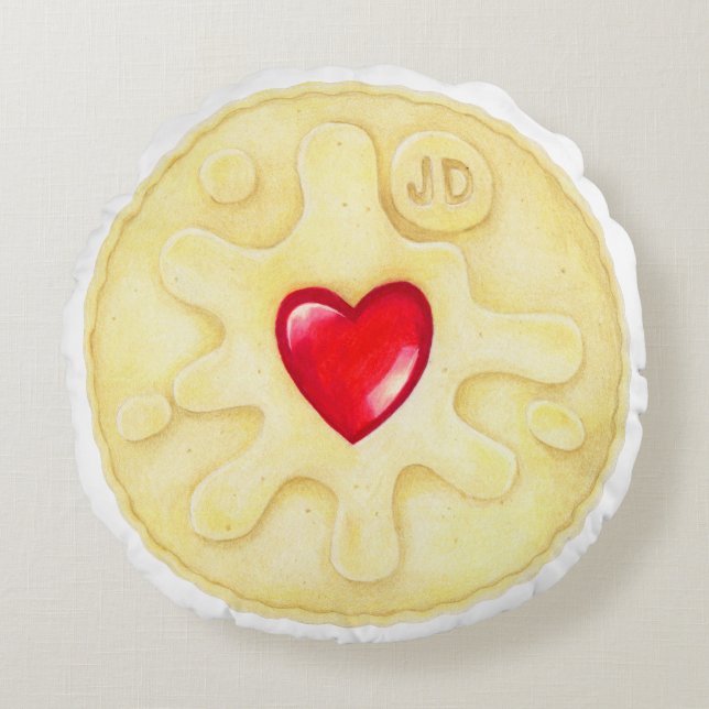 Jammy Dodger-Keks-rundes Kissen (Vorderseite)