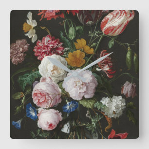 Jan Davidsz. De Heem - Still Life With Flowers Quadratische Wanduhr