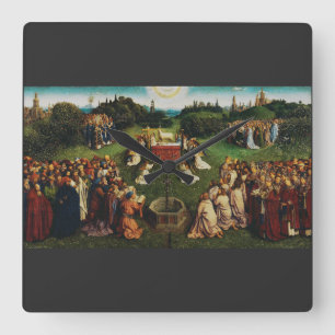 Jan van Eyck Anbetung des mystischen Lammes Kunst Quadratische Wanduhr