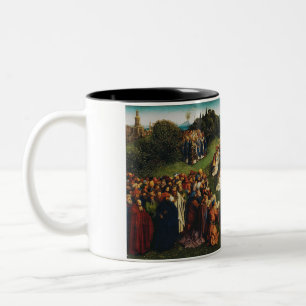 Jan van Eyck Anbetung des mystischen Lammes Kunst Zweifarbige Tasse