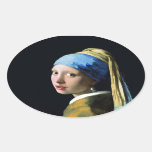Jan Vermeer Girl mit Perle und Barockkunst Ovaler Aufkleber