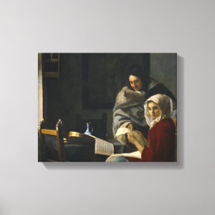 Jan Vermeer - Mädchen unterbricht ihre Musik Leinwanddruck