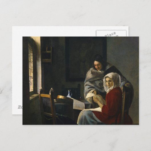 Jan Vermeer - Mädchen unterbricht ihre Musik Postkarte (Vorne/Hinten)