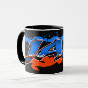 Jan Vorname Name Graffiti blue orange Tasse