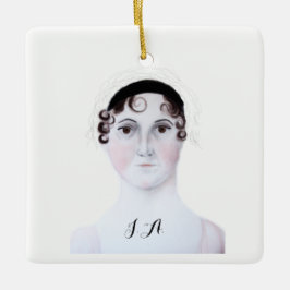 Jane Austen Aquarellporträt Porzellanschmuck Keramikornament