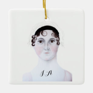 Jane Austen Aquarellporträt Porzellanschmuck Keramikornament