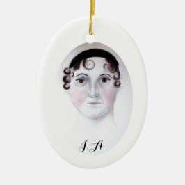 Jane Austen Aquarellporträt Porzellanschmuck Keramikornament