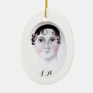 Jane Austen Aquarellporträt Porzellanschmuck Keramikornament