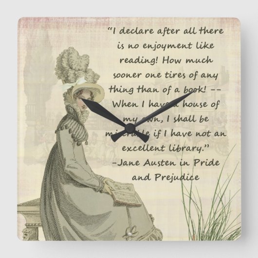 Jane Austen Book Lovers Quadratische Wanduhr (Vorderseite)