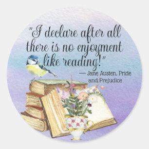 Jane Austen Book Reading Quote Watercolor Blume Runder Aufkleber