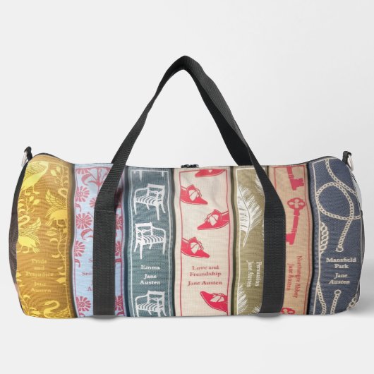 Jane Austen Bücher + Zitat (Flieder & Grau) Duffle Bag (Vorderseite)