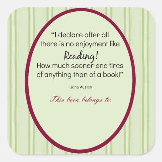 Jane Austen Customized Buchzeichen Quadratischer Aufkleber (Vorderseite)