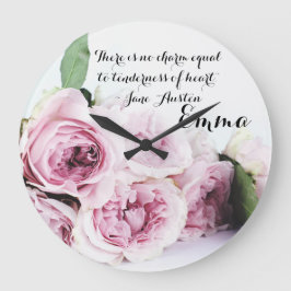 Jane Austen Emma Book Quote Pink Rose Floral Große Wanduhr