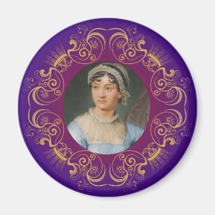 Jane Austen-Farbporträt im Goldstrudel-Rahmen Magnet