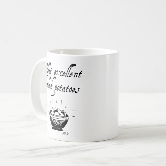Jane Austen Funny Potato Quote Hand Illustriert Kaffeetasse (Vorderseite Links)