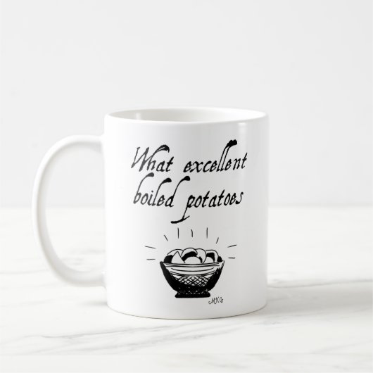 Jane Austen Funny Potato Quote Hand Illustriert Kaffeetasse (Links)