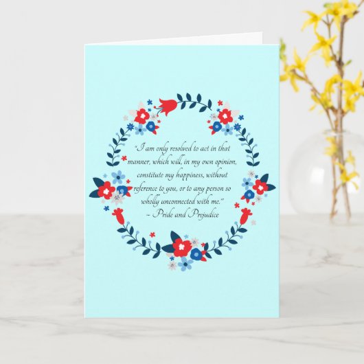 Jane Austen glücklichen Zitat, Stolz und Vorurteil Karte (Gelbe Blume)