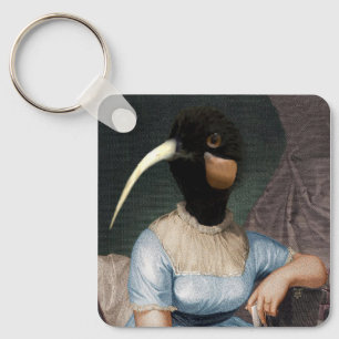Jane Austen mit Vogelkopf Schlüsselanhänger