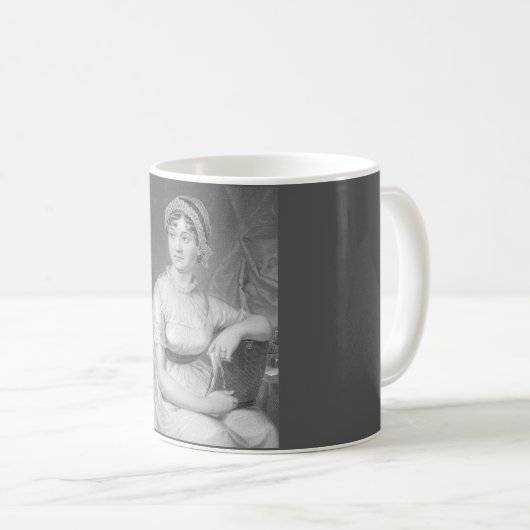 Jane Austen Portrait Schwarz-weiß und Gray Kaffeetasse (VorderseiteRechts)