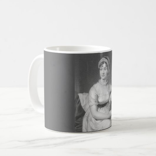 Jane Austen Portrait Schwarz-weiß und Gray Kaffeetasse (Vorderseite Links)