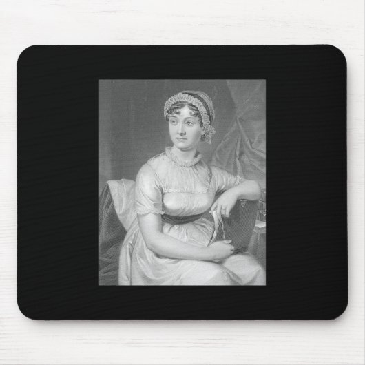 Jane Austen Portrait Schwarz-weiß und Gray Mousepad (Vorne)