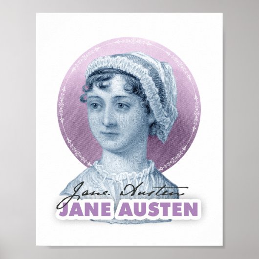 Jane Austen Portrait und Signature Pink Poster (Vorne)