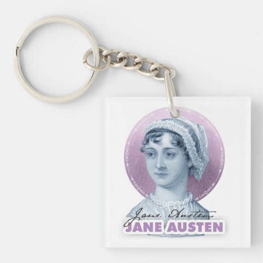 Jane Austen Portrait und Signature Pink Schlüsselanhänger (Vorderseite)