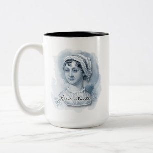 Jane Austen Portrait und Signature Zweifarbige Tasse