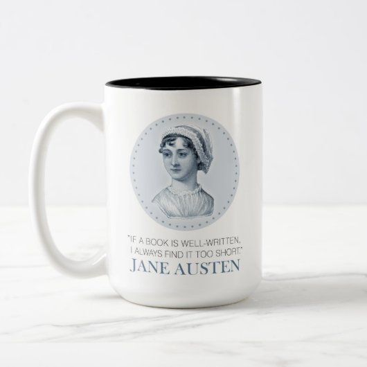 Jane Austen Portrait und Zitat zum Lesen Zweifarbige Tasse (Links)