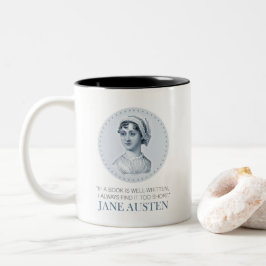 Jane Austen Portrait und Zitat zum Lesen Zweifarbige Tasse