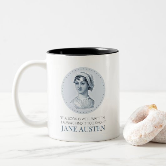 Jane Austen Portrait und Zitat zum Lesen Zweifarbige Tasse (Mit Donut)
