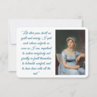 Jane-Austen-Porträt plus Zitat (blau) Faltekarte