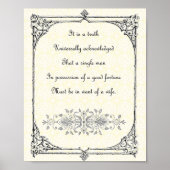 Jane Austen Pride und Prejudice First Line Zitat Poster (Vorne)