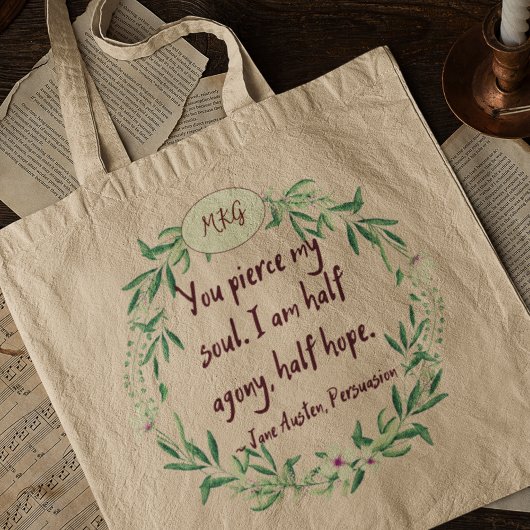 Jane Austen Quote Romantic Monogram Bookworm Tragetasche
