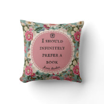 Jane Austen Quote Throw Cushion Vintage Flowers