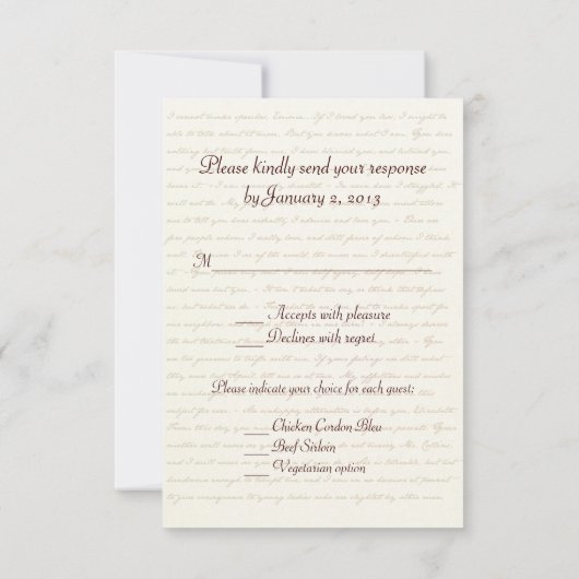 Jane Austen Regency Wedding RSVP Card Karte (Rückseite)