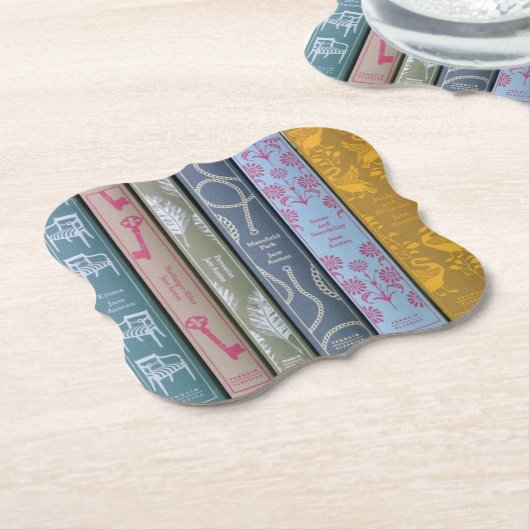 Jane Austen Romane auf einem Untersetzer (angewinkelt)