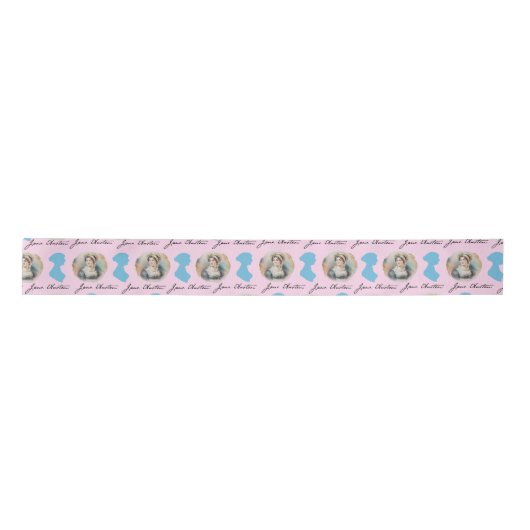 Jane Austen Satin Ribbon auf rosa Hintergrund Satinband (Vorderseite)