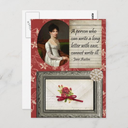 Jane Austen schreibt Inspiriertes Design Postkarte (Vorne/Hinten)