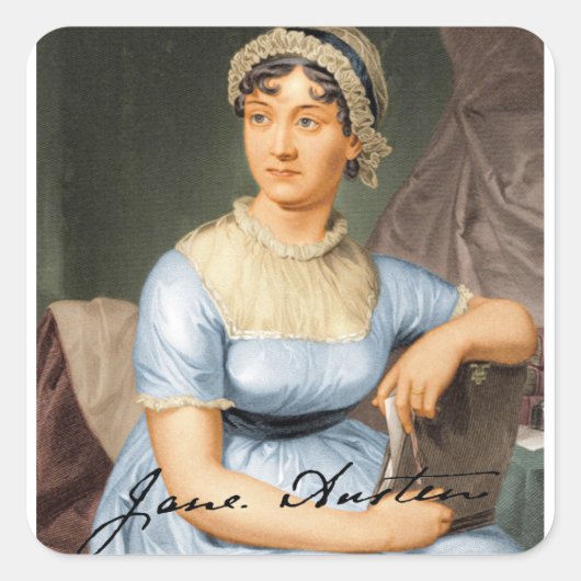 Jane Austen signierte Portrait Quadratischer Aufkleber (Vorderseite)
